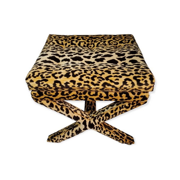 Animal print upholstered x bench