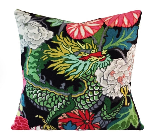 Chian Mai Dragon Throw Pillow - Black