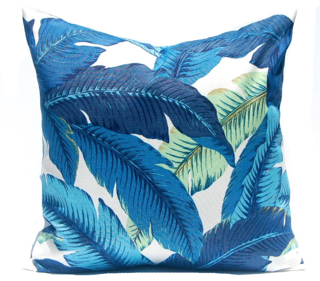 Isla Palm Print Throw Pillow - Blue & White Fabric  - Various Sizes
