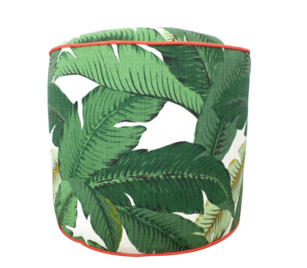 Isla Palm Print Poof Ottoman - Green & Coral