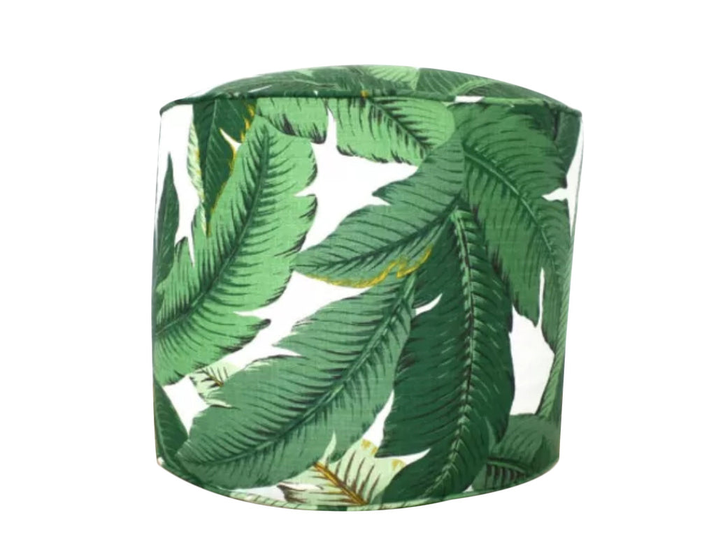 Isla Palm Print Poof Ottoman - Green & White - 16"