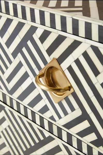 Bone Inlay 9 Drawer Dresser  - Black and White