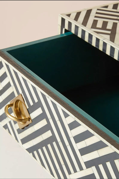 Bone Inlay 9 Drawer Dresser  - Black and White