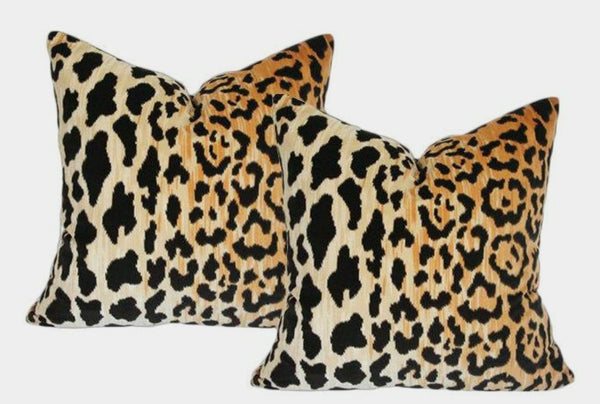 Jaguar Pillow - Gold & Black Animal Print Designer Velvet Throw Pillow - Knife Edge