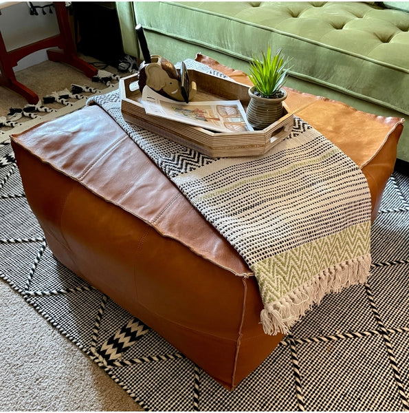 Square morrocan style leather ottoman by luxe furniture