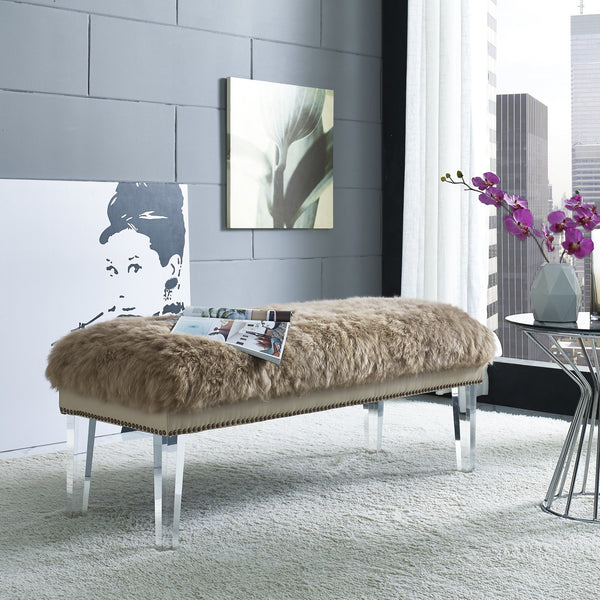 Sheepskin bench on sale