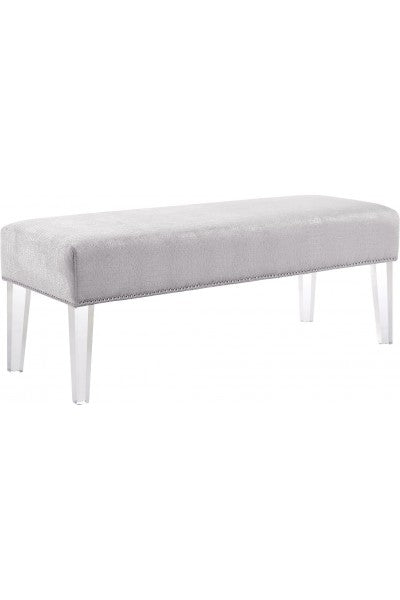 Silver Croc Velvet & Lucite Bench