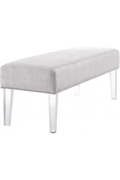 Silver Croc Velvet & Lucite Bench