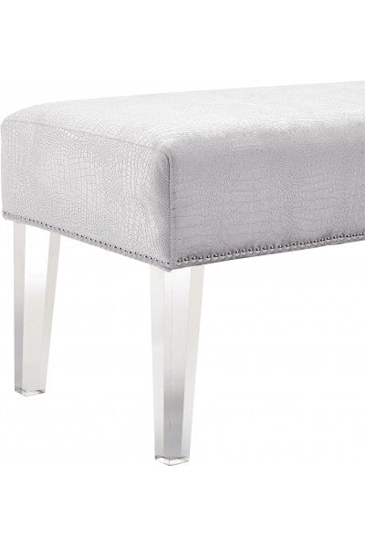 Silver Croc Velvet & Lucite Bench