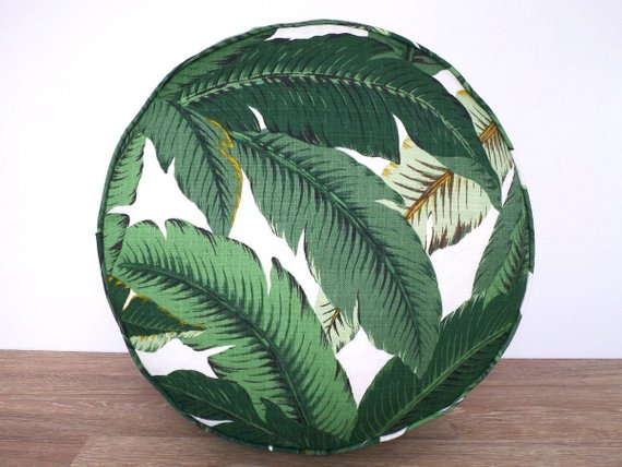 Isla Palm Print Poof Ottoman - Green & White - 16"