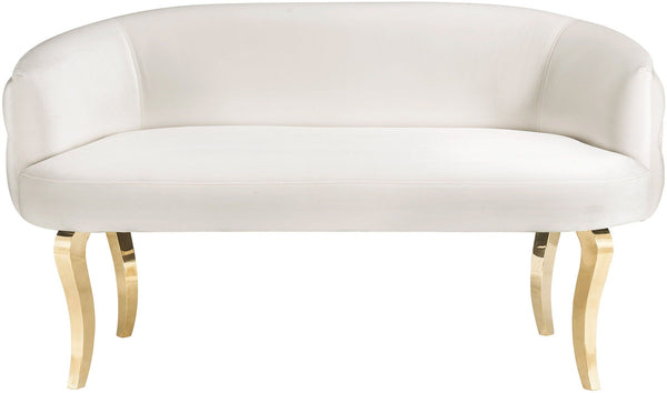 White Velvet Love seat with Gold Legs