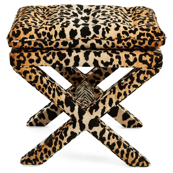 Leopard Print X Bench Ottoman Stool