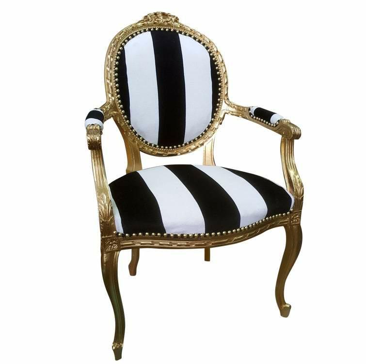 French Louis XVI Arm Chair - Black and White Stripe