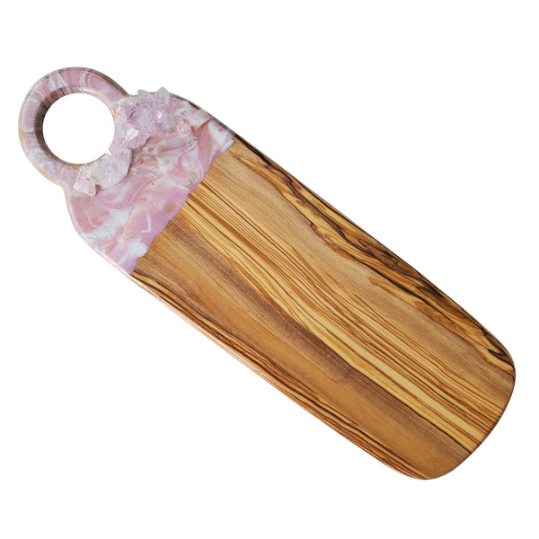 Blush pink and gold resin and crystal cutting board