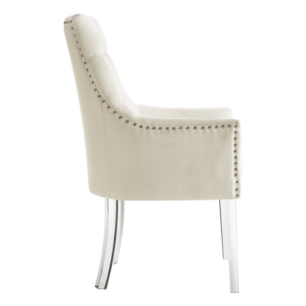 Posh Arm Chair button tufted ivory linen with lucite legs by luxe furniture