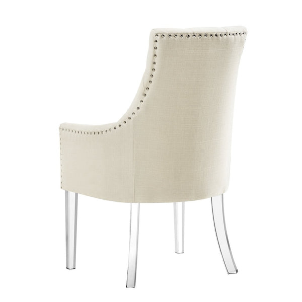 Posh Arm Chair button tufted ivory linen and acrylic legs by luxe furniture