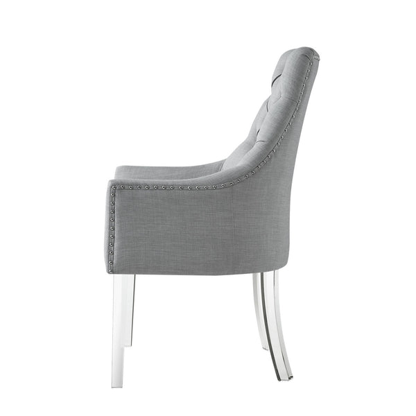Posh Arm Chair button tufted grey linen acrylic legs by luxe furniture