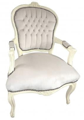 Baroque Armchair - Silver Velvet on White