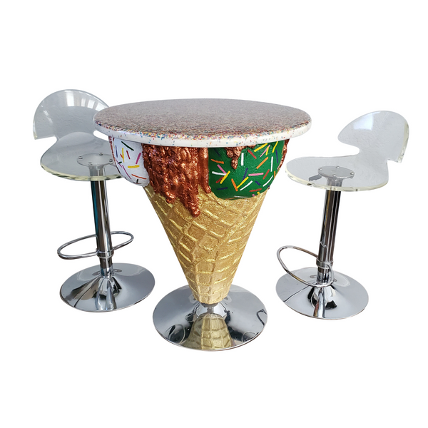 Bespoke Ice Cream Table with Vintage Lucite Swivel Stools
