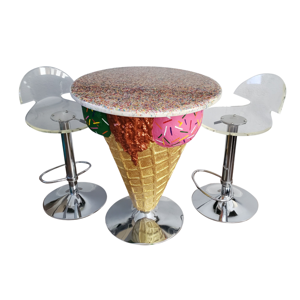 Bespoke Ice Cream Table with Vintage Lucite Swivel Stools