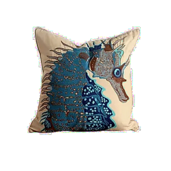 Seahorse Embroidered Pillow