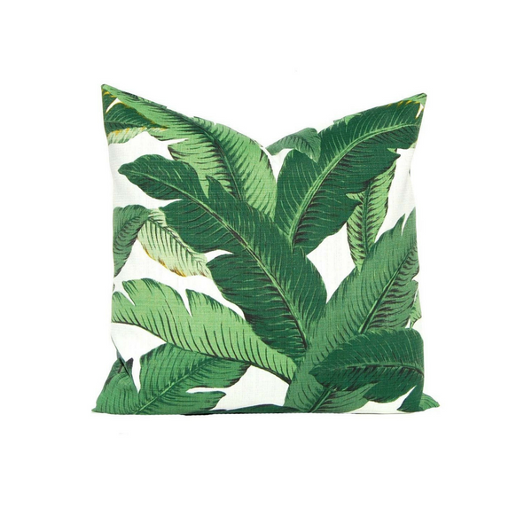 Isla Palm Print Throw Pillow - Green & White Indoor / Outdoor Fabric  - Various Sizes