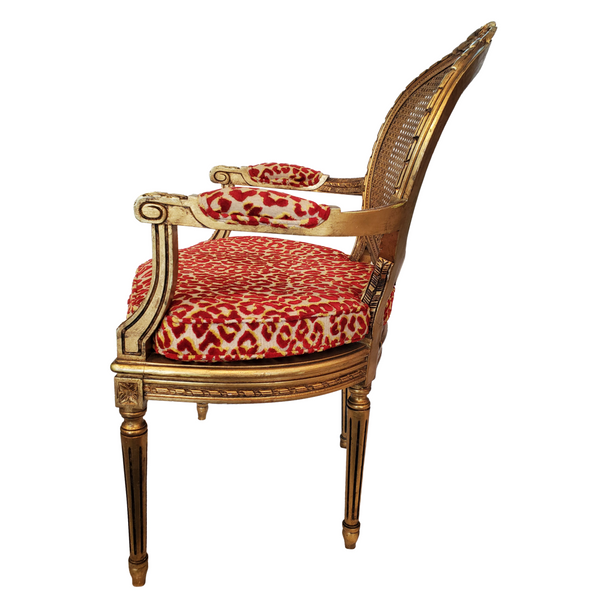 Antique Gold Armchair - Red Leopard