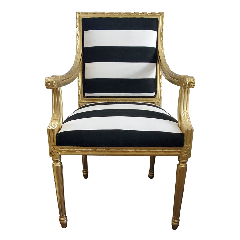 French Louis Chair - Black and White Stripe on Gold – Luxe Furniture Inc