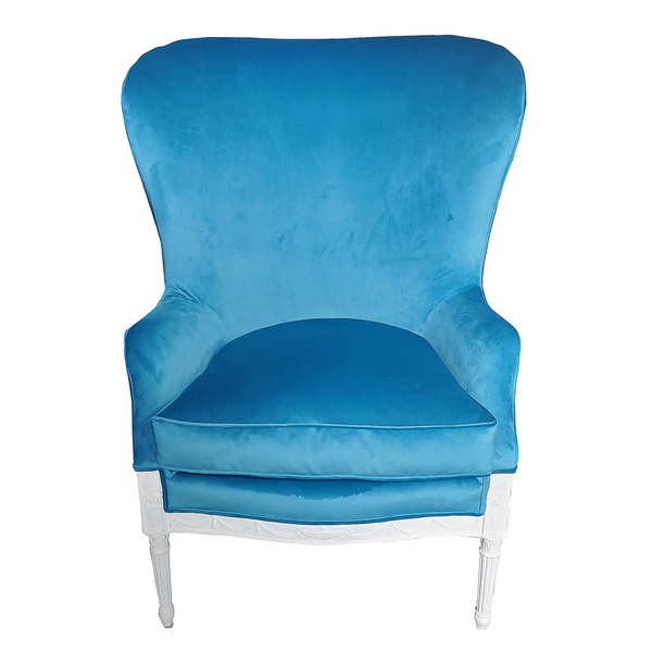 19th Century Winged Fan Chair - Turquoise Velvet