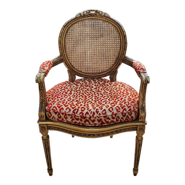 Antique Gold Armchair - Red Leopard