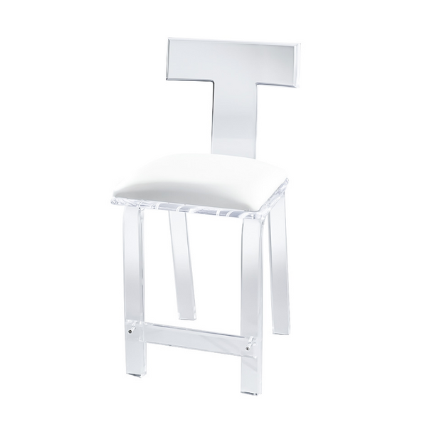 Klismos Lucite Counter Stool - Leather Upholstery