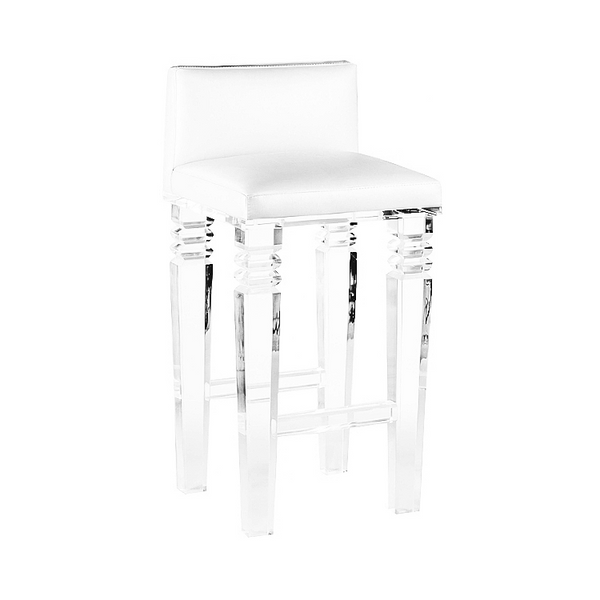 Portofino Lucite Barstool - Leather Upholstery