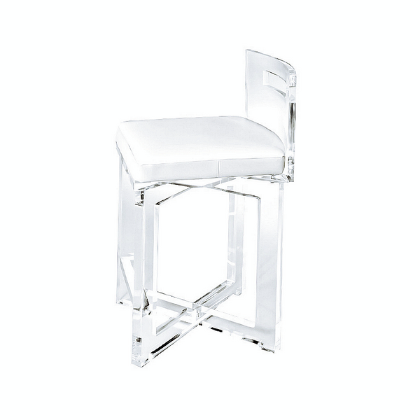 Modern Lucite Barstool - Leather Upholstery