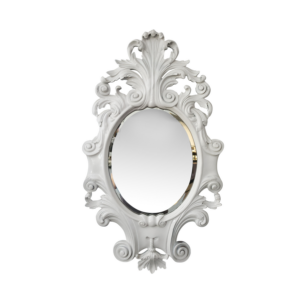 Beautiful La Barge Vintage European Ornate Wooden Carving White Baroque Mirror Made in Italy.