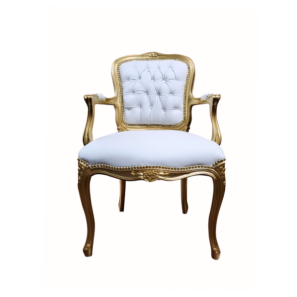 Baroque Armchair - White Leather on Gold