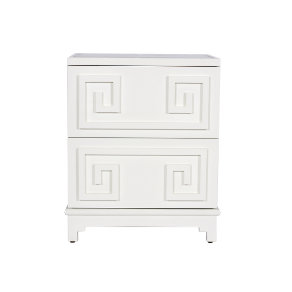 Worlds away pagoda side table greek key nightstand white