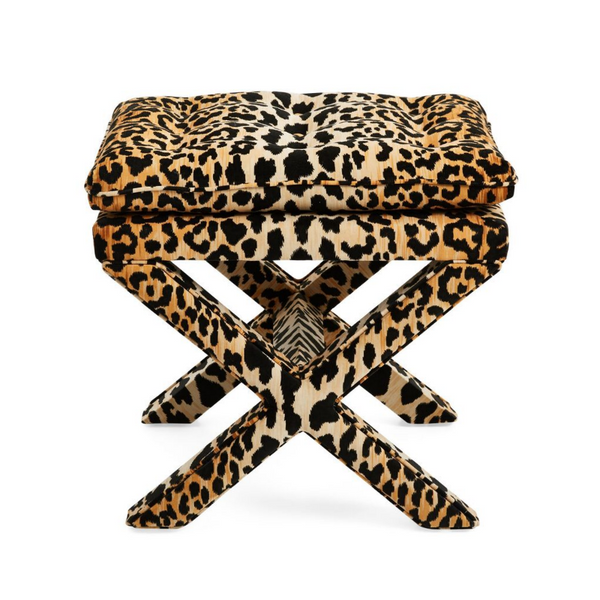 Leopard Print X Bench Ottoman Stool