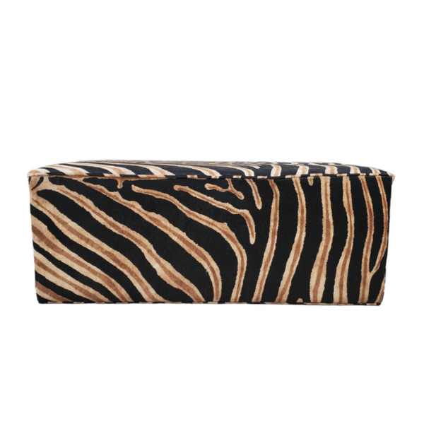 Zebra printed leather hair on hide rectangular ottoman