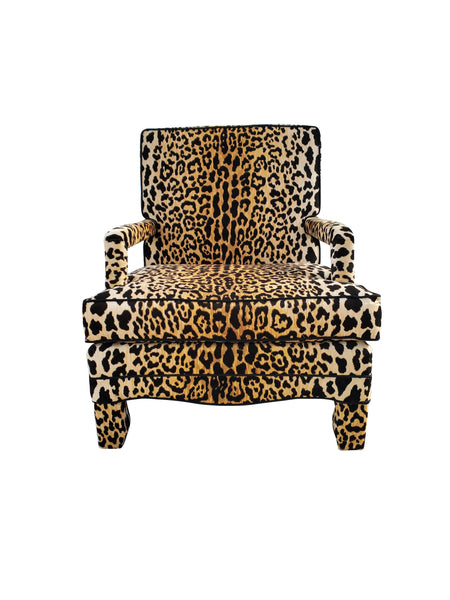 Mid Century Modern Jaguar Chairs - Leopard Print Velvet Lounge Chairs - Pair