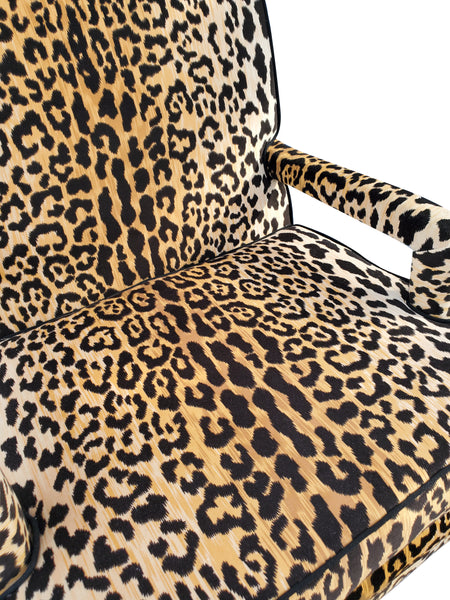 Mid Century Modern Jaquar Leopard Print Velvet Lounge Chairs