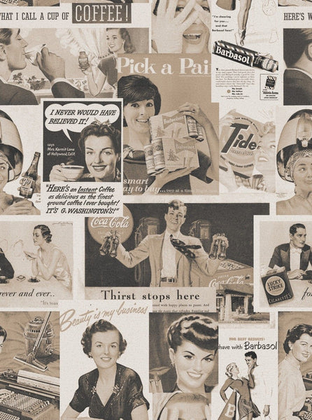 RETRO ADS SEPIA Premium Wallpaper