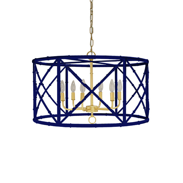 Worlds away zia navy blue chandelier powder coated faux bamboo